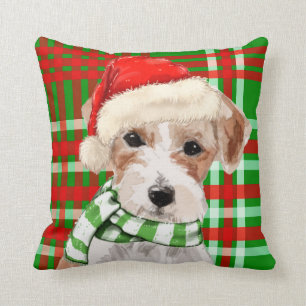 Jack Russell Terrier Holiday Plaid Christmas Dog Cushion