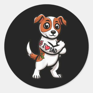 Jack Russell Terrier I Love Dad Funny Dog Tattoo _ Classic Round Sticker