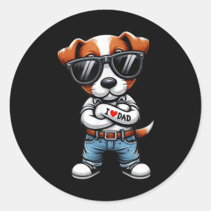 Jack Russell Terrier I Love Dad Funny Dog Tattoo Classic Round Sticker