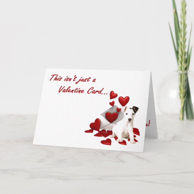 Jack Russell Terrier I Wuf You Valentine Holiday Card (Front)