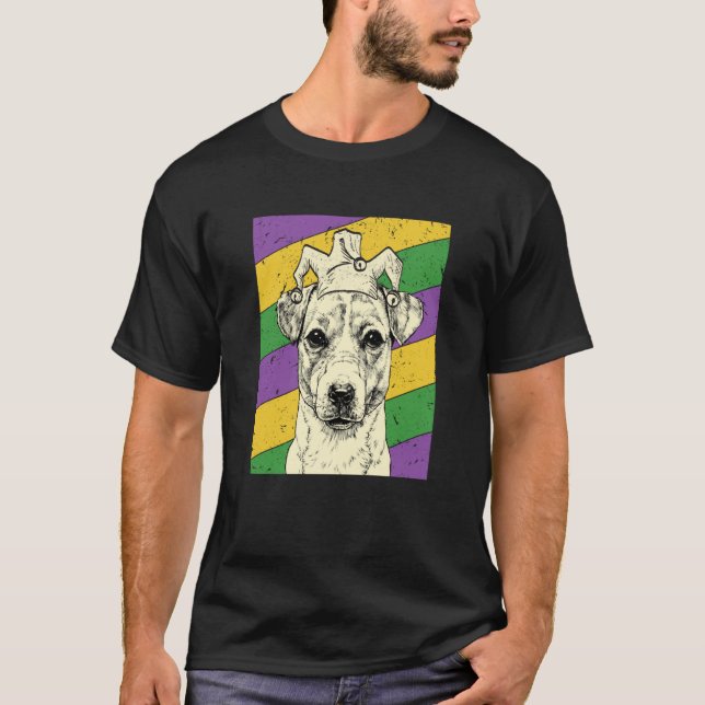 Jack Russell Terrier Jester Mardi Gras Dog Mom or  T-Shirt (Front)