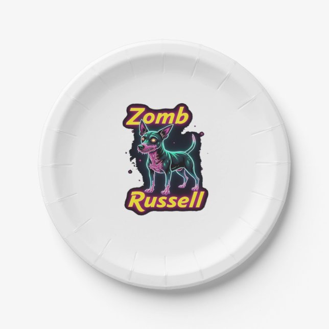 Jack Russell Terrier JRT Zombie Dog Halloween Esse Paper Plate (Front)