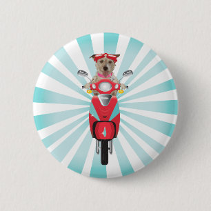 Jack Russell Terrier on Red Moped 6 Cm Round Badge