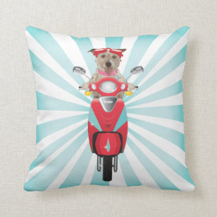 Jack Russell Terrier on Red Moped Cushion