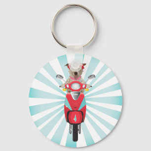 Jack Russell Terrier on Red Moped Key Ring