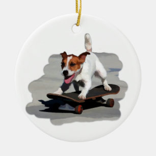 Jack Russell Terrier on Skateboard Ceramic Tree Decoration