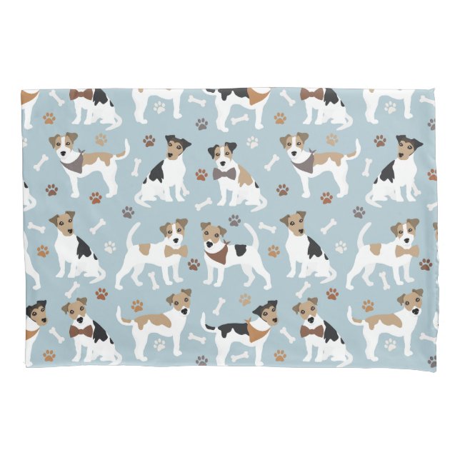 Jack Russell Terrier Paws and Bones Pillow Case (Front)