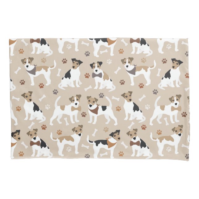 Jack Russell Terrier Paws and Bones Pillowcase (Front)