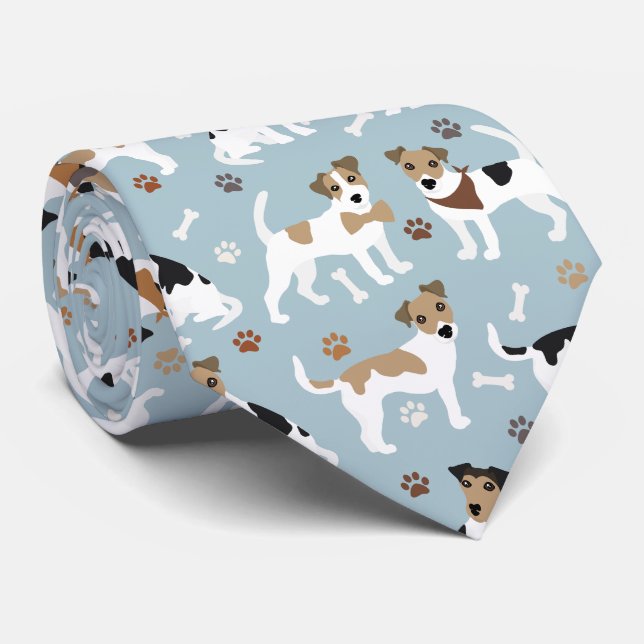 Jack Russell Terrier Paws and Bones Tie (Rolled)
