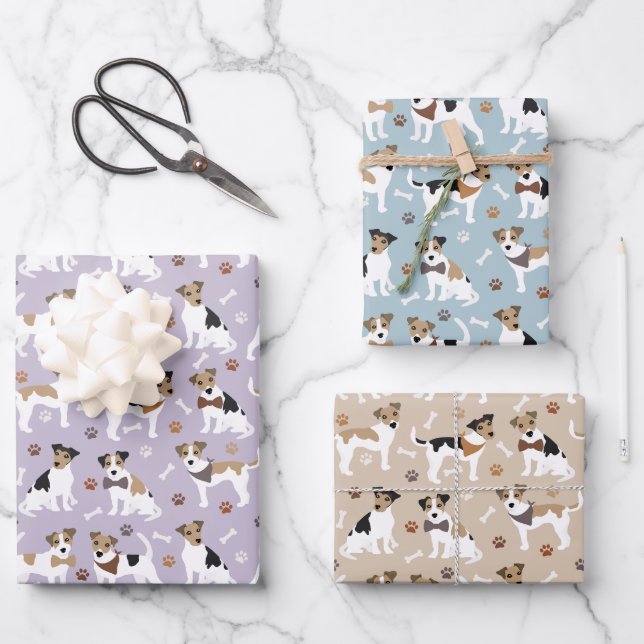 Jack Russell Terrier Paws and Bones Wrapping Paper (Front)