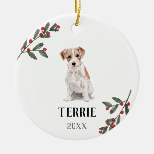 Jack Russell Terrier Personalised Christmas Dog Ceramic Ornament (Front)