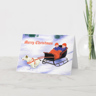 Jack Russell Terrier pulling sleigh Holiday Card