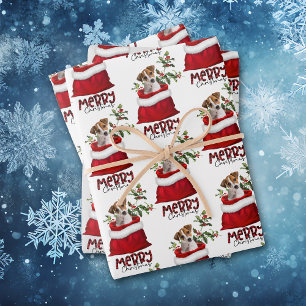 Jack Russell Terrier Puppy in Holiday Gift Bag Wrapping Paper Sheet