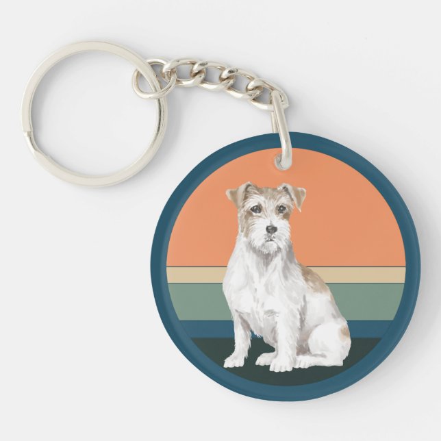 Jack Russell Terrier Retro Background Keychain (Front)