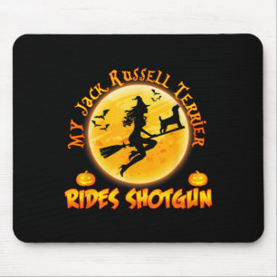 Jack Russell Terrier Rides Shot Dog Halloween Mouse Pad