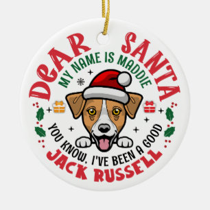 Jack Russell Terrier Santa Personalised Christmas Ceramic Ornament