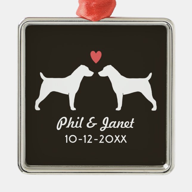 Jack Russell Terrier Silhouettes Dogs Couple Metal Ornament (Front)