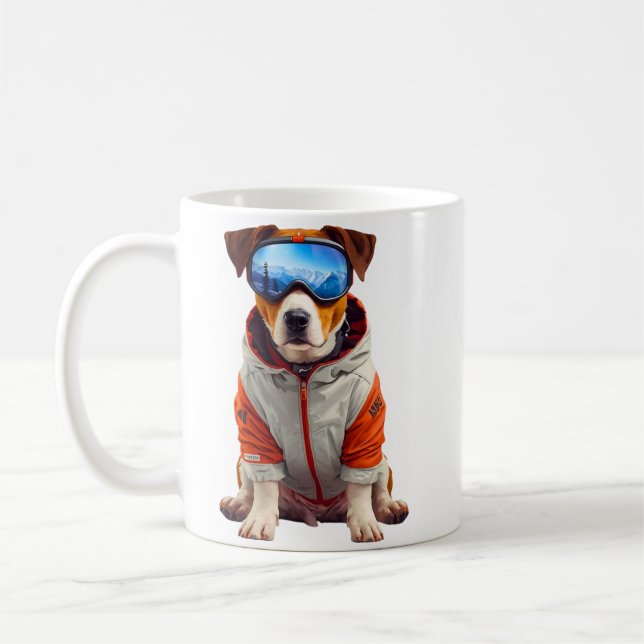 Jack Russell Terrier Ski Dog Art – Cute Winter Dog Coffee Mug (Left)
