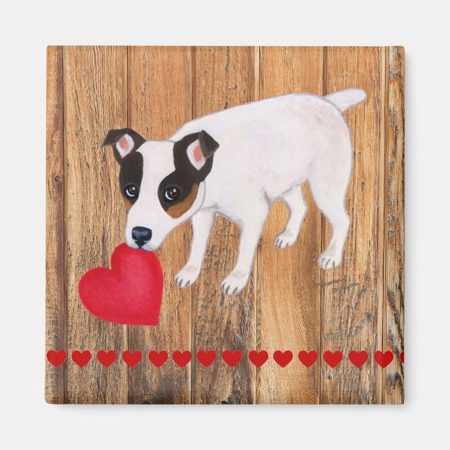 Jack Russell Terrier Valentine Wood Magnet (Front)