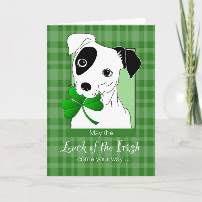 Jack Russell Terrier with St. Patrick’s Day Green Card (Front)