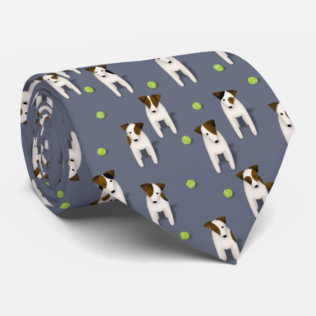Jack Russell Terriers dogs tennis balls slate Tie (Rolled)