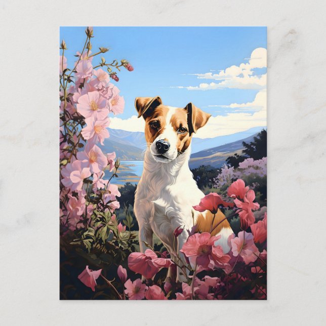 Jack Russell Terrier's Floral Haven Postcard (Front)
