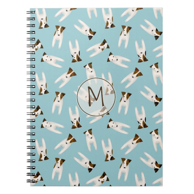 Jack Russell Terriers pattern blue monogrammed Notebook (Front)