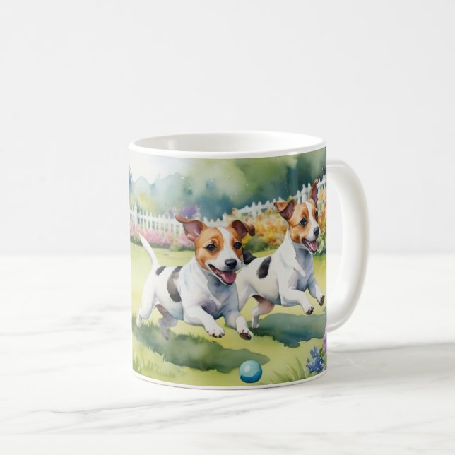 Jack Russell Terriers Playful Dogs Watercolor Coffee Mug (Front Right)