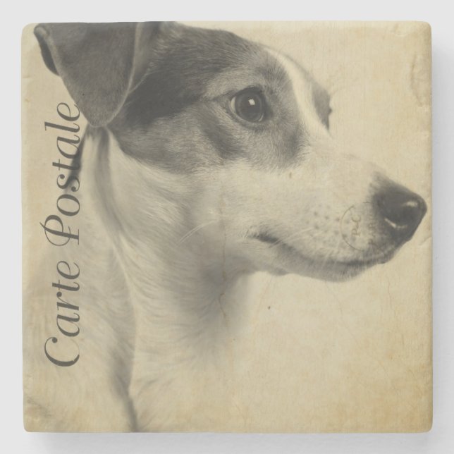 Jack Russell Vintage Postcard Stone Coaster (Front)