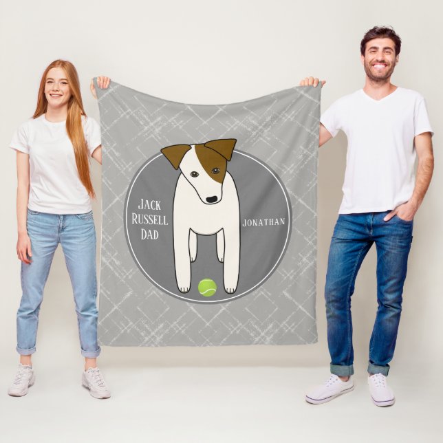 Jack Russell w tennis ball dog dad grey white Fleece Blanket (In Situ)