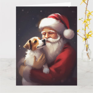 Jack Russell With Santa Claus Festive Christmas Card