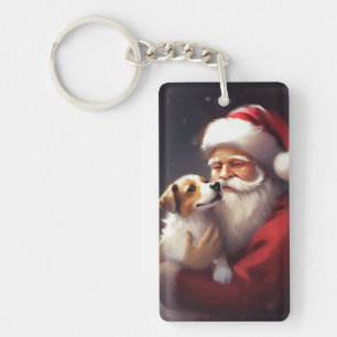 Jack Russell With Santa Claus Festive Christmas Key Ring
