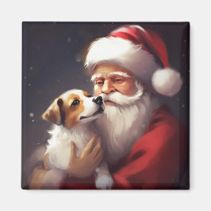 Jack Russell With Santa Claus Festive Christmas Magnet