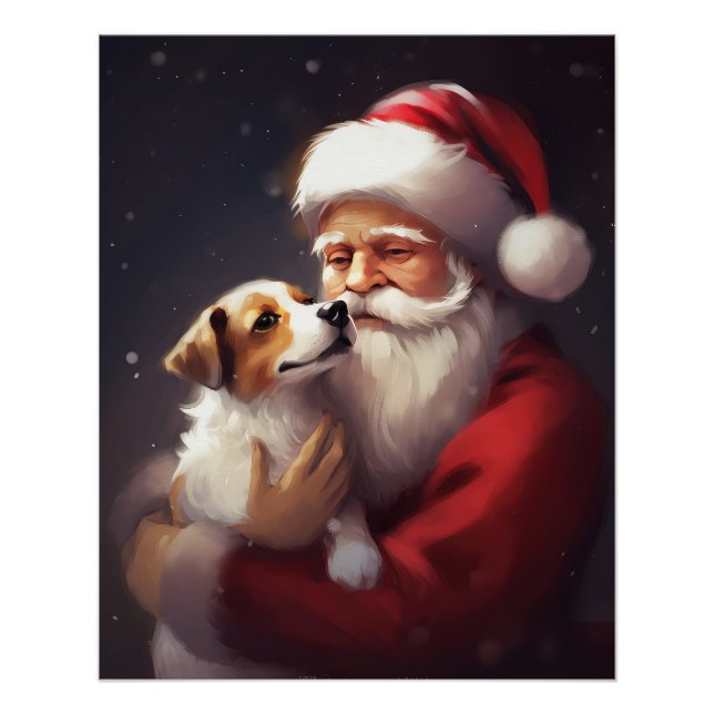 Jack Russell With Santa Claus Festive Christmas Poster (Front)