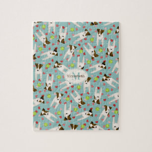 Jack Russells tennis balls hearts cute dog pattern Jigsaw Puzzle