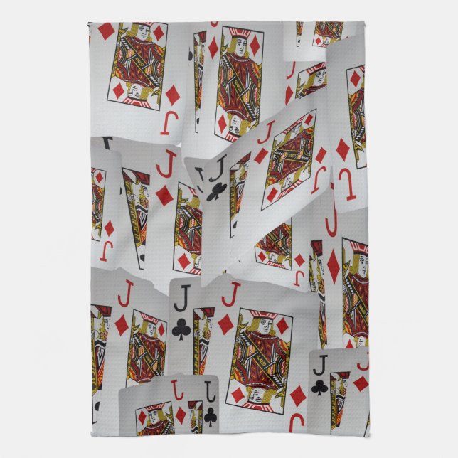 "Jack’s Wild: A Scatter of Poker Cards" Tea Towel (Vertical)