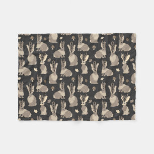 Jackalope Forest Funny Mythical Rabbit Print Black Fleece Blanket