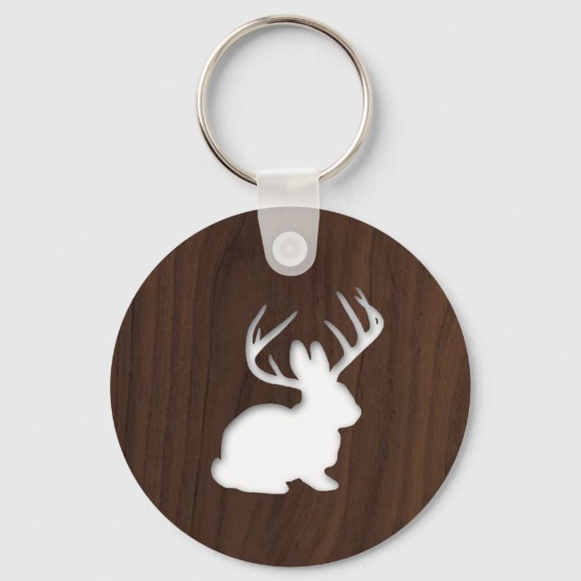 Jackalope on Dark Brown Wood Key Ring (Front)