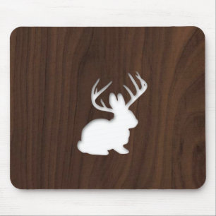 Jackalope on Dark Brown Wood Mouse Pad