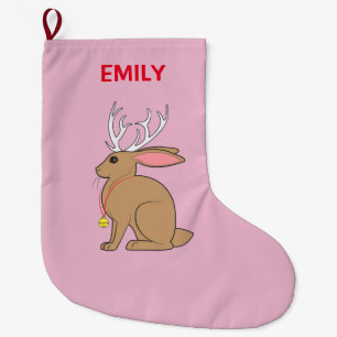 Jackalope: Rabbit with Antlers Large Christmas Stocking