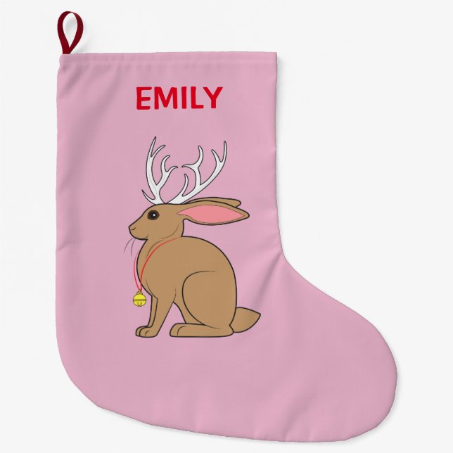 Jackalope: Rabbit with Antlers Large Christmas Stocking (Front)