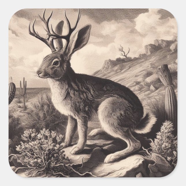 Jackalope Vintage Illustration Square Sticker (Front)