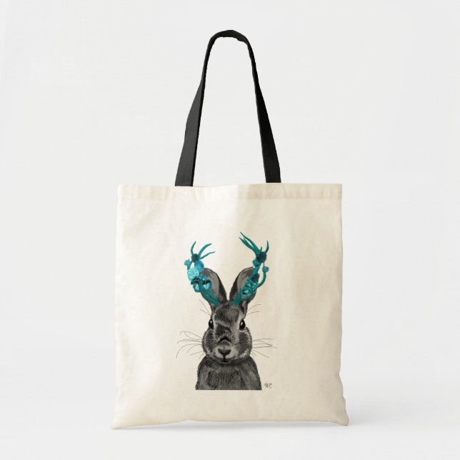 Jackalope with Turquoise Antlers Tote Bag (Front)