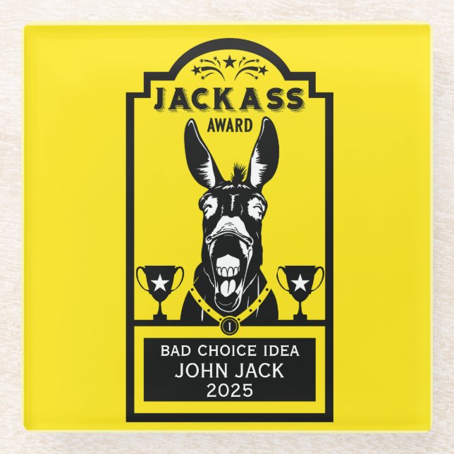 Jackass Award Glass Coaster (Front)