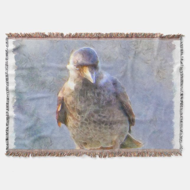 Jackdaw Watercolor Throw Blanket (Front)