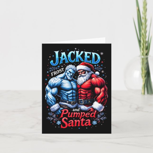 Jacked Frost And Pumped Santa Claus Christmas Gym  Card (Front)