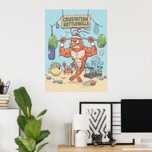 Jacked Shrimp Poster - Funny Gym Wall Art Buff