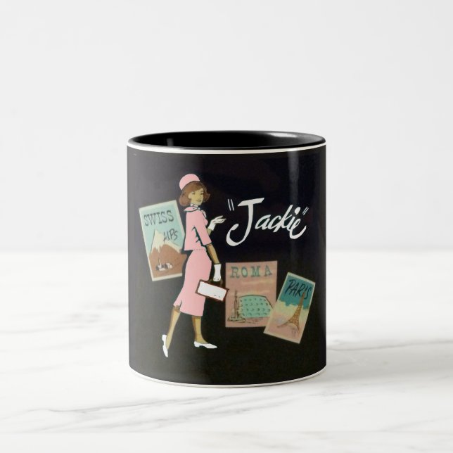 Jackie Kennedy Travel Poster Two-Tone Coffee Mug (Center)