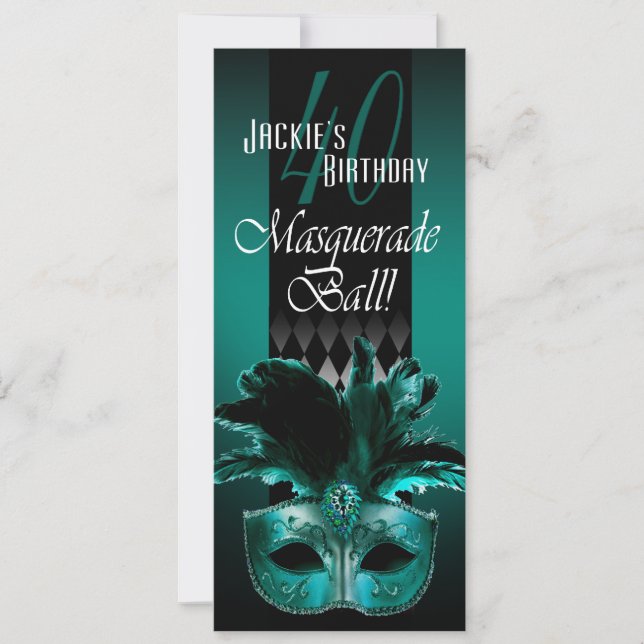 Jackie UK Teal Black Masquerade 40th Birthday Card (Front)