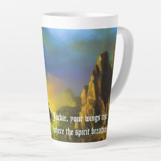 Jackie, your wings rise where the spirit breathes. latte mug